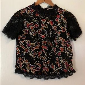 Black lace and embroidery blouse